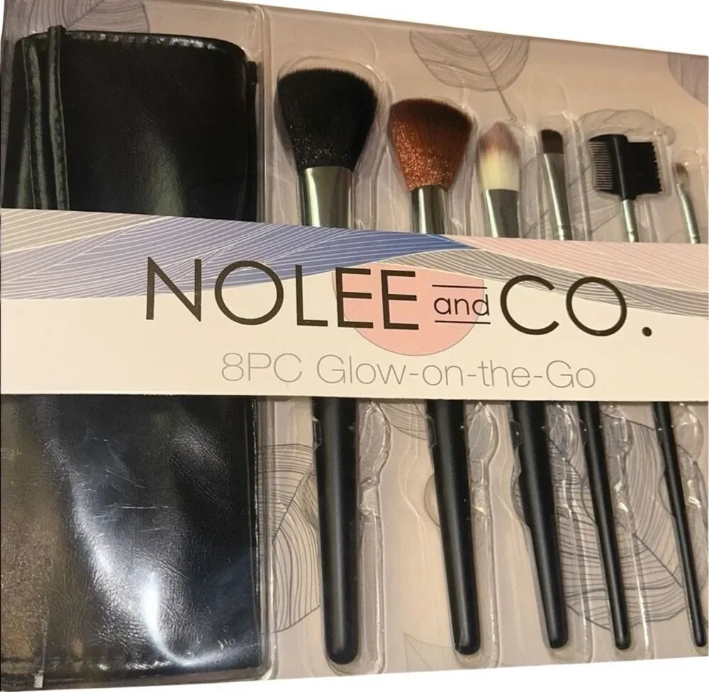 Nolee And Co. 8Pc Glow-on-the-Go Makeup Brush Set Black OS NEW